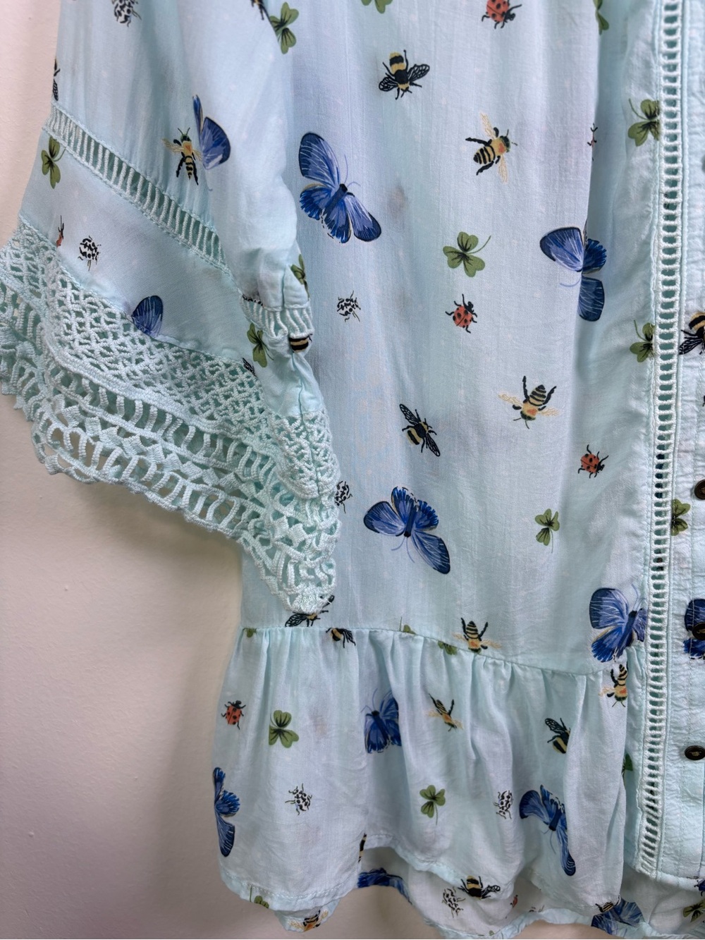 Democracy Pale Blue Butterfly & Floral Button-Front Blouse - Picture 6 of 6